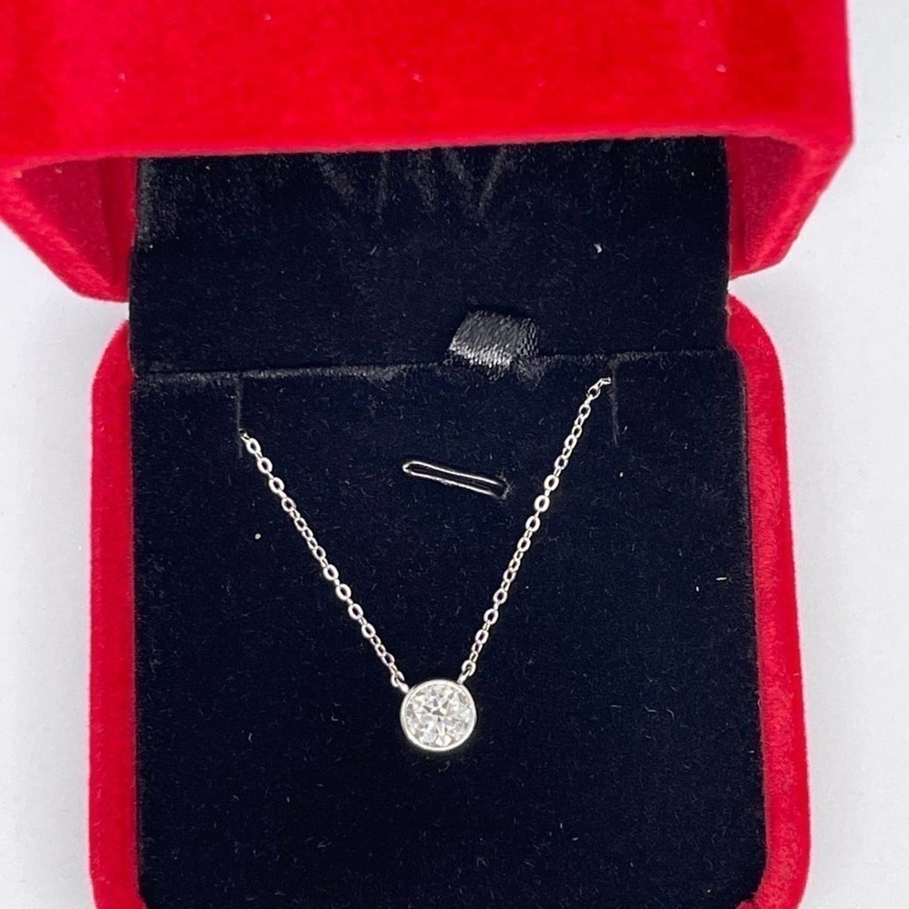 Moissanite Necklace Pendant Bezel 1 Ct Brilliant Round Cut GRA Certified